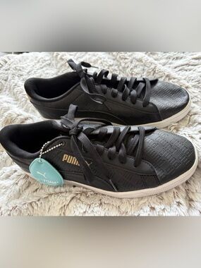New Puma Black Sneakers with Gold Logo Accent